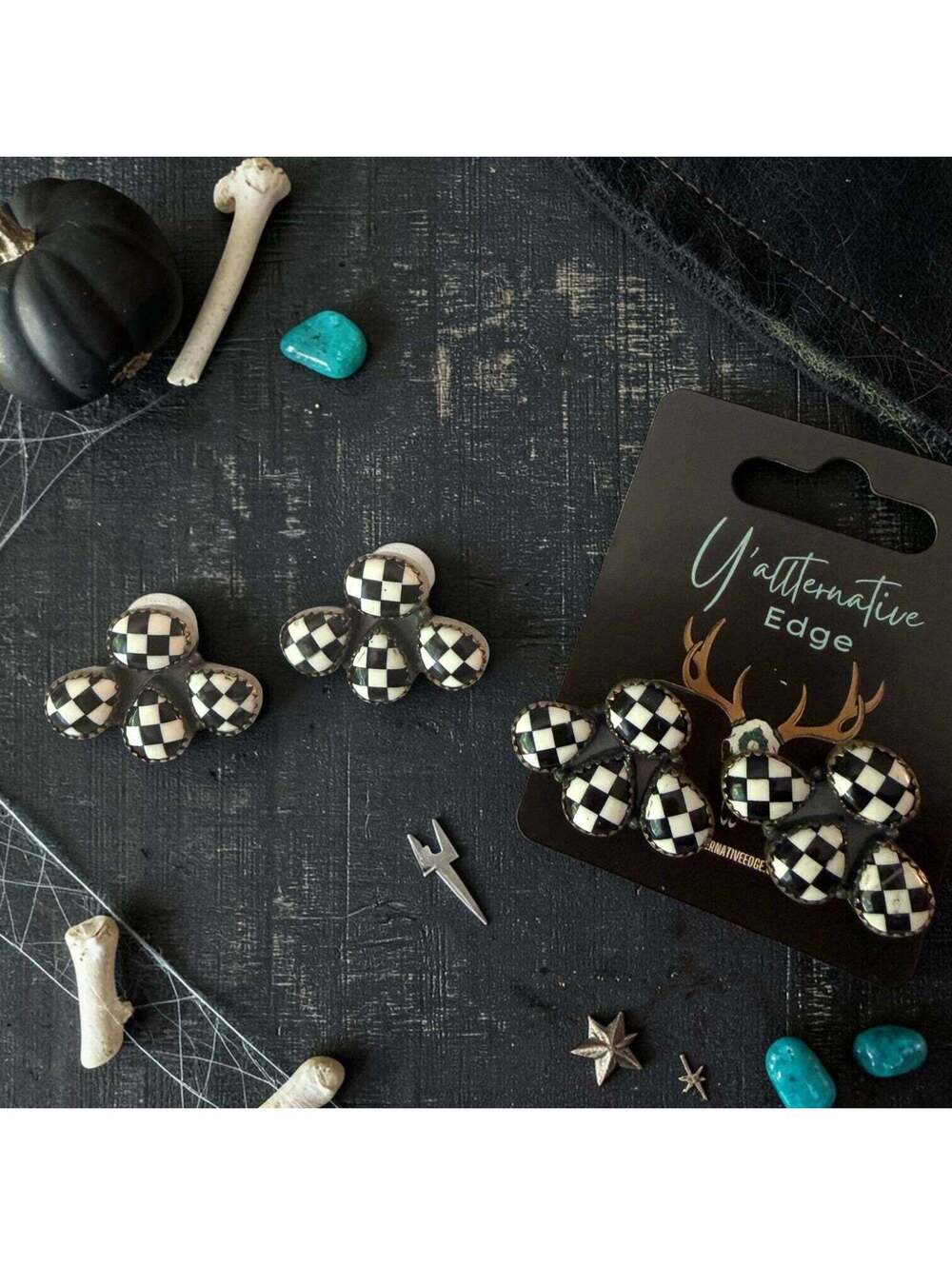 Checkered Quarter Cluster Y’allternative Edge Earrings